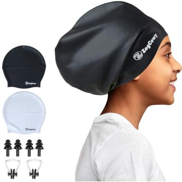 Imagem de Touca de natação infantil extra grande para tranças e dreadlocks, silicone à prova d'água, touca de natação para manter o cabelo seco para crianças, crianças, jovens, meninas, banheira, piscina,