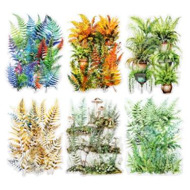 Imagem de AuriicLeaf Conjunto de adesivos PET com tema de planta de samambaia, 120 peças de adesivos botânicos para álbuns, diários, artigos de lixo e artesanato DIY