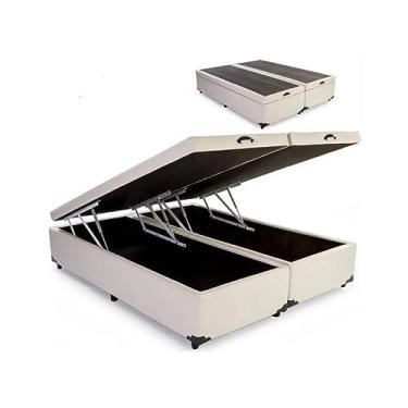 Imagem de Cama Box Baú Queen Size Bipartido Premium Couro Sintético Diversas Cores (Bege)