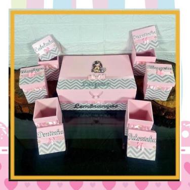 Imagem de Caixa Minhas Lembranças Do Bebê + Nome - MENINA ROSA BB CHEVRON CINZA 