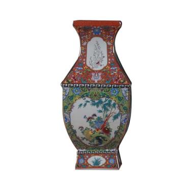 Imagem de Arranjo de flores de vaso quadrado, decoração de sala de estar em estilo chinês - vaso quadrado banhado a ouro vermelho
