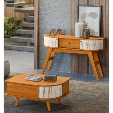 Imagem de Mesa de Centro Indianápolis e Aparador Estoril Cinamomo Off White Madetec