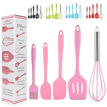 Imagem de Conjunto de 5 espátulas de silicone, espátulas de borracha de grau alimentício, conjunto de utensílios de cozinha de silicone, espátulas resistentes ao calor de 315 °C para panelas antiaderentes,