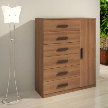 Imagem de Cômoda Sapateira Multiuso Reforçada 1 Porta 6 Gavetas Cinamomo