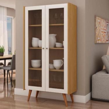 Imagem de Cristaleira com 2 Portas de Vidro 80cm Pés Madeira 100% MDF - GenialFl