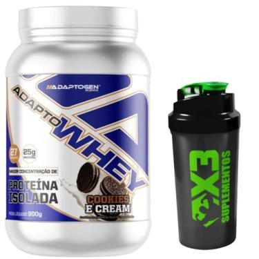Imagem de Adapto Whey Sabor Cookies and Cream 900g - Adaptogen + Coqueteleira 600ml - X3 Suplementos