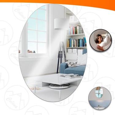 Imagem de Espelho Placa Adesivo 30x40 Oval Acrílico Sala Banheiro Decorativo - U