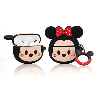 Imagem de Capa protetora BGAANM de silicone para Airpods Pro com chaveiro, capa protetora de fone de ouvido com design fofo de desenho animado, capa protetora, kits compatíveis com Airpods Pro (MinnieFace+MickeyFace)