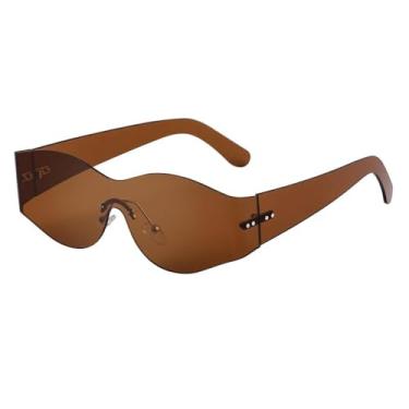 Imagem de Óculos de sol vintage de luxo sem aro, punk, feminino, masculino, para mulheres, steampunk, esportivo, uv400 (c3brown)