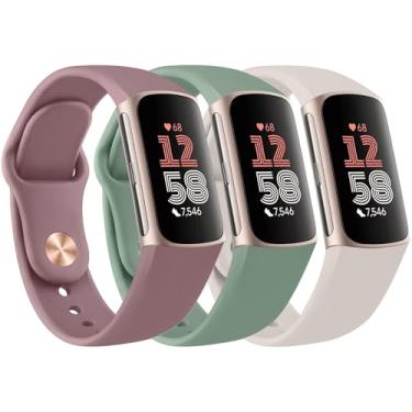 Imagem de Amzpas Pulseiras para Fitbit Charge 6 para mulheres e homens, pacote com 3, pulseira esportiva de silicone macio ajustável à prova d'água para Fitbit Charge 5