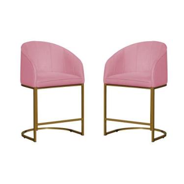 Imagem de Kit 02 Poltronas Banqueta Mia Tecido Suede Base Metal Dourada - Estopa