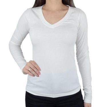 Imagem de Blusa Feminina LZT Canelada Gola V Off White - 5058-Feminino