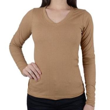 Imagem de Blusa Feminina LZT Canelada Gola V Baunilha - 5058-Feminino