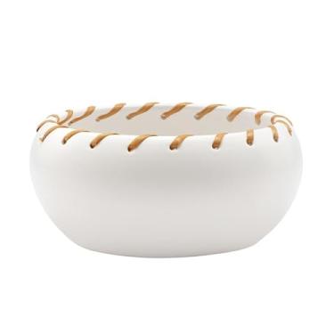 Imagem de Napco Imports Vaso de flores de erva suculenta para ambientes internos e externos, 8 x 16,5 cm, tigela de cerâmica e branco de vime com parte superior