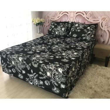 Imagem de Capa Luva Casal,Solteiro,Queen,KING Conjugado Box Malha Gel Estampado(FLORAL PRETO,King)