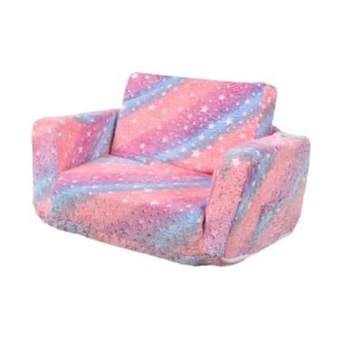 Imagem de Bothyi Sofá infantil Sofá conversível para espreguiçadeira, 2 em 1 brilho macio na cadeira de sofá dobrado de desenho escuro para berçário da sala de estar, Rosa Colorido
