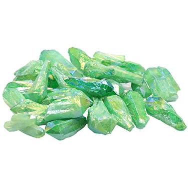 Imagem de Nupuyai Pedras de cristal natural revestidas de titânio verde de 500 g a granel irregulares de quartzo cru para fabricação de joias e decoração de casa/arte