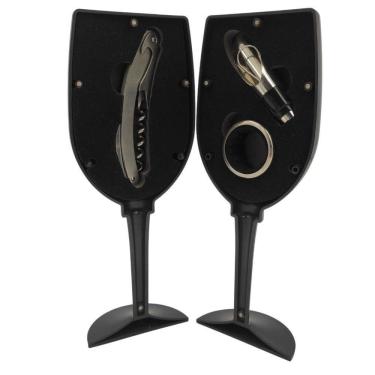 Imagem de Kit Abridor De Vinho Taça Preto Canivete Saca Rolha