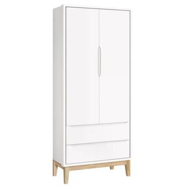 Imagem de Dormitório Classic 2 Portas, Cômoda com Porta com Pés Madeira Natural e Colchão D18 - Reller Móveis Branco