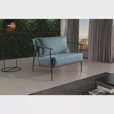 Imagem de Poltrona em Linho 70cm com Estrutura de Metal Ferco Azul