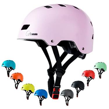 Imagem de Apusale Capacete de skate de bicicleta, ajustável e multiesportivo para patinete, 3 tamanhos para adultos, jovens, crianças pequenas (rosa)
