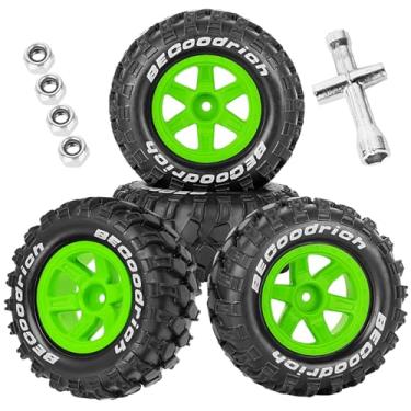 Imagem de RCYouHott RC Off Road Monster Truck TRX E-REVO Summit HPI SAVAGEGT-2XS REDCAT Volcano-16 Wheel Rim Tires Set for 1/12 1/14 1/16 E-REVO MJXRC 16208 16209 16210,Wheels Tires,Green