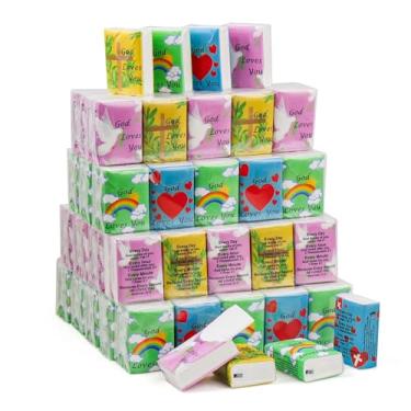 Imagem de HAIFOTRVA 200 peças de lenços bíblicos para viagem, tamanho grande, 3 camadas, mini lenços de bolso, pacotes de viagem a granel com versículo da Bíblia, 2000 folhas, pequeno tecido cristão individual