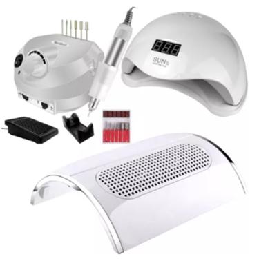 Imagem de Kit Unha Cabine 48w Lixa Profissional Aspirador Com brocas