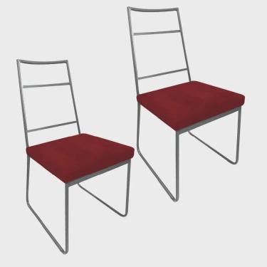 Imagem de Kit 02 Cadeiras Sala de Jantar Escritório Office Stark Industrial Ferro Prata Suede Vermelho - Ahz Móveis