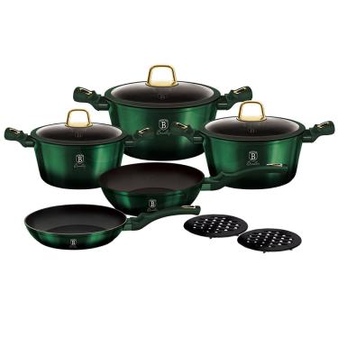 Imagem de Jogo Panelas Antiaderente 10 peças Emerald Verde Berlinger Haus Caçarolas Frigideira Utensílios Cozinha