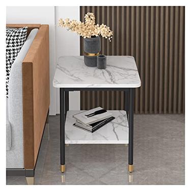 Imagem de Mesa de centro pequena de metal, bandeja de 2 camadas, mesa de sofá, prateleira de telefone para sala de estar, quarto, escritório, mesa de cabeceira fácil de montar, mesas pequenas