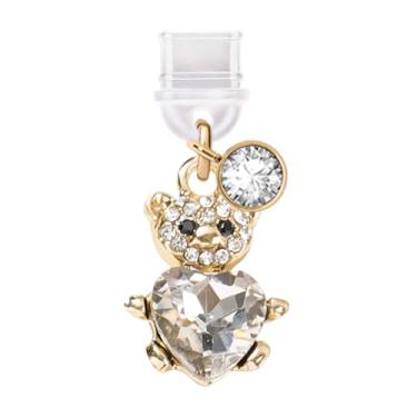 Imagem de ELISE & FONDA Porta de carregamento tipo C TP569, plugue antipoeira, pequeno urso de pelúcia de cristal com pingente de telefone celular com coração de amor para iPhone 15/16/Samsung/OnePlus/Xiaomi