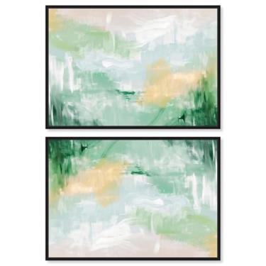 Imagem de Art Remedy Tela decorativa de dopamina, 61 cm x 40 cm, moldura preta, conjunto duplo verde II