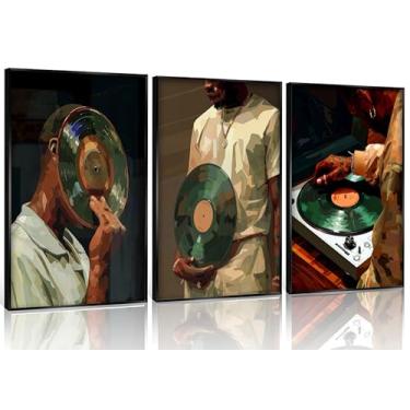 Imagem de Black Men Canvas Wall Art Fashion African American Black Man DJ painting pictures wall decor hip hop music modern poster prints for Teen Boy Girl Room Dorm DJ Studio Apartment Home decor