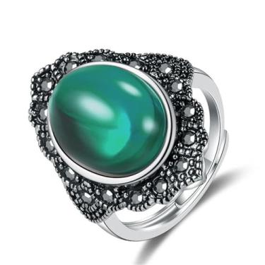 Imagem de Anel de junta empilhável de cristal preto gótico, anéis de pedra de ágata Boho para mulheres, vintage, oval, natural, pedra preciosa, bijuteria, Liga de aço, Sem pedra preciosa