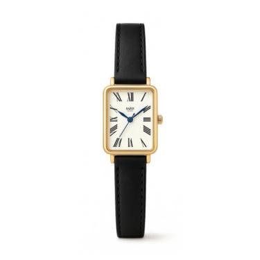 Imagem de Relógio Feminino Quadrado Pulseira Couro Preto Vermeer Gold - Bazeli