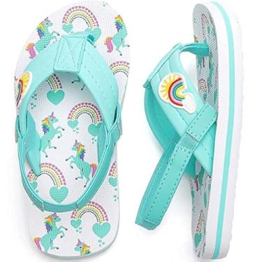 Imagem de Saidoteto Chinelos Para Meninos E Meninas, Sandálias De Verão, Estilo Tira, Para Praia E Piscina, Calçados Aquáticos (Criança Pequena/Grande). Verde/Unicórnio 13-1 210319