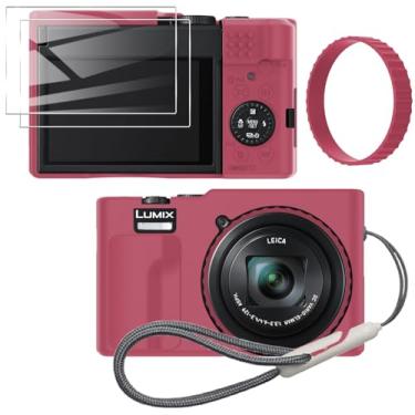 Imagem de Tedubax Capa de silicone para Panasonic LUMIX ZS99 com capa de lente removível e 2 peças de protetor de tela e uma capa Lanyard Lumix zs99 - (vermelha)