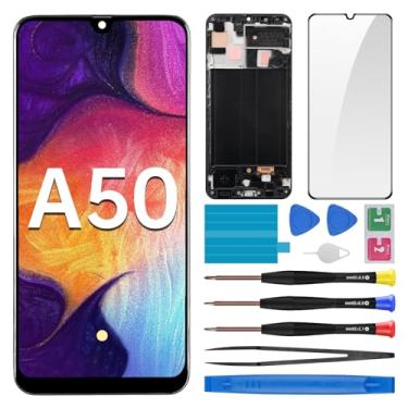 Imagem de BESJMYT Substituição de tela para Samsung Galaxy A50 com moldura LCD digitalizador sensível ao toque, montagem completa, vidro fixo com kit de ferramentas de reparo SM-A505U SM-A505U1