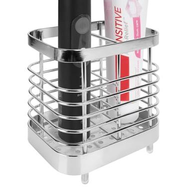 Imagem de Linkidea Suporte de escova de dentes elétrica, suporte de pasta de dente de aço inoxidável, organizador de bancada de 2 compartimentos compatível com Oral-B série iO, Spinbrush Pro 7AM2M (prata)