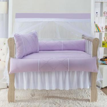 Imagem de kit de berço americano com perola na cor lilas em tecido de algodão co