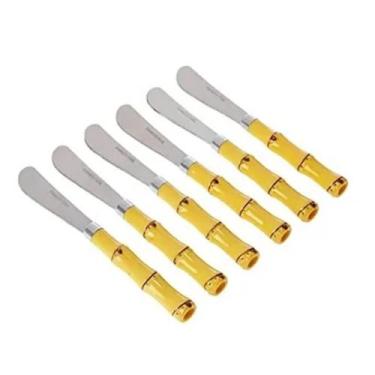 Imagem de Jogo 6 espatulas bambu inox manteiga geleia pate - UTILBAZAR