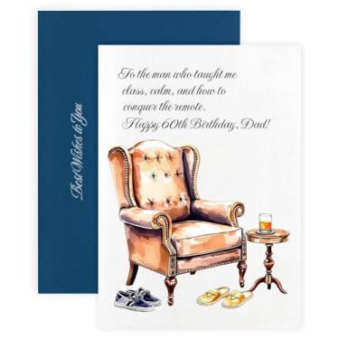 Imagem de MAGJUCHE Cartões de aniversário de 60 anos para pai, pai, cartão de felicitações de aniversário elegante com envelope e lacre de cera, 12,7 x 18 cm