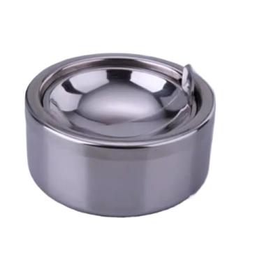Imagem de Cinzeiro Cinzeiro de metal clássico canelado com tampa para cigarros-cinzeiro ao ar livre à prova de vento pátio exterior interior decorativo cinzeiro extravagante Cinzeiro de Mesa(Silver)