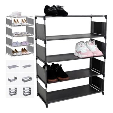 Imagem de Sapateira Vertical Porta Sapatos Organizador - Ideal para 15 Pares - Caixa Organizadora Multiuso Empilhável e Desmontável - Para Closet, Quarto, Sala (Preto)