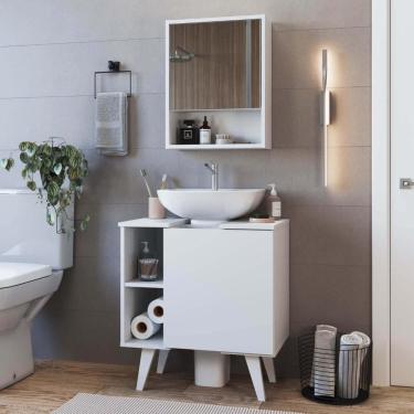 Imagem de Conjunto Gabinete de coluna 01 Porta e Armário com espelho para Banheiro Slim Nova Móbile SEM CUBA Branco