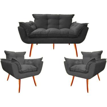 Imagem de 2 Poltronas e Namoradeira Opala Decorativa Reforçada Suede