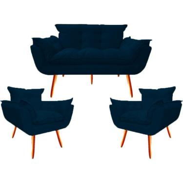 Imagem de 2 Poltronas e Namoradeira Opala Decorativa Reforçada Suede