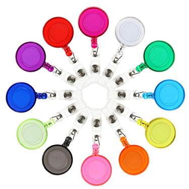 Imagem de JANYUN 50 peças de clipes retráteis de carretel de crachá para pendurar chaveiro de nome de cartão de identificação (várias cores)