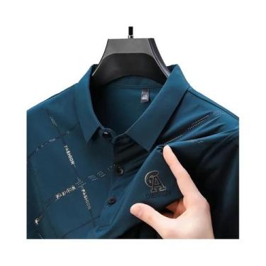Imagem de Camisa Polo Masculina de Verão - Luxuosa em Seda Gelada, Manga Curta, 
